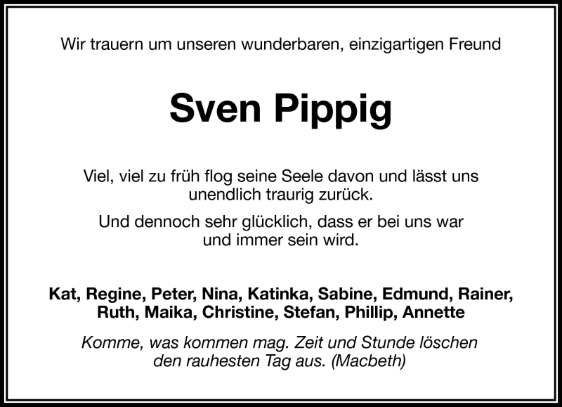  Traueranzeige für Sven Pippig vom 30.09.2013 aus Frankenpost