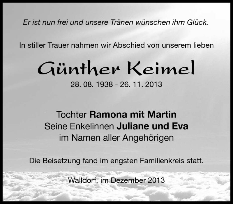  Traueranzeige für Günther Keimel vom 07.12.2013 aus Südthüringer Presse