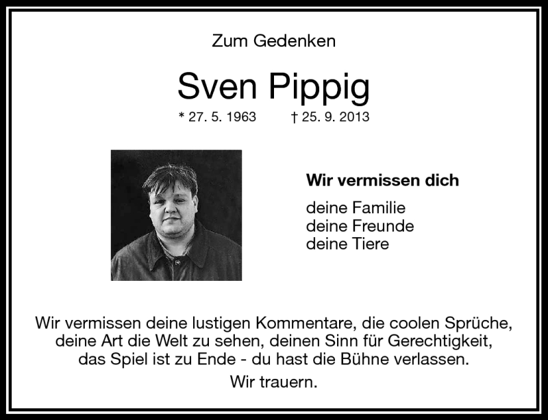  Traueranzeige für Sven Pippig vom 25.09.2014 aus Frankenpost