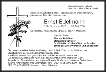Traueranzeige von Ernst Edelmann von Frankenpost