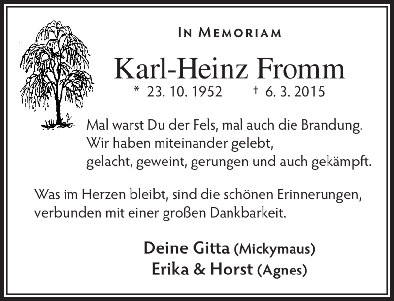 Traueranzeige für Karl-Heinz Fromm vom 05.03.2016 aus Südthüringer Presse