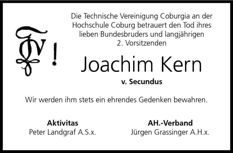  Traueranzeige für Joachim Kern vom 25.05.2016 aus Neue Presse Coburg