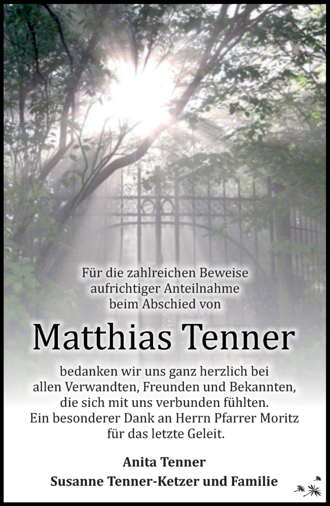  Traueranzeige für Matthias Tenner vom 23.04.2016 aus Südthüringer Presse