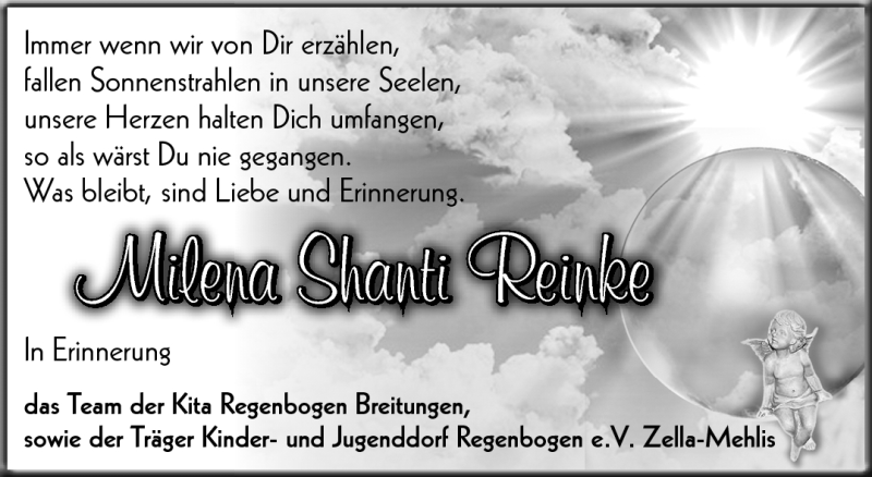  Traueranzeige für Milena Shanti Reinke vom 13.10.2015 aus Südthüringer Presse