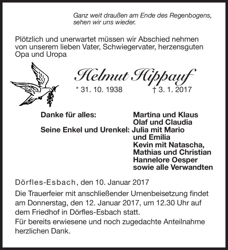  Traueranzeige für Helmut Hippauf vom 10.01.2017 aus Neue Presse Coburg