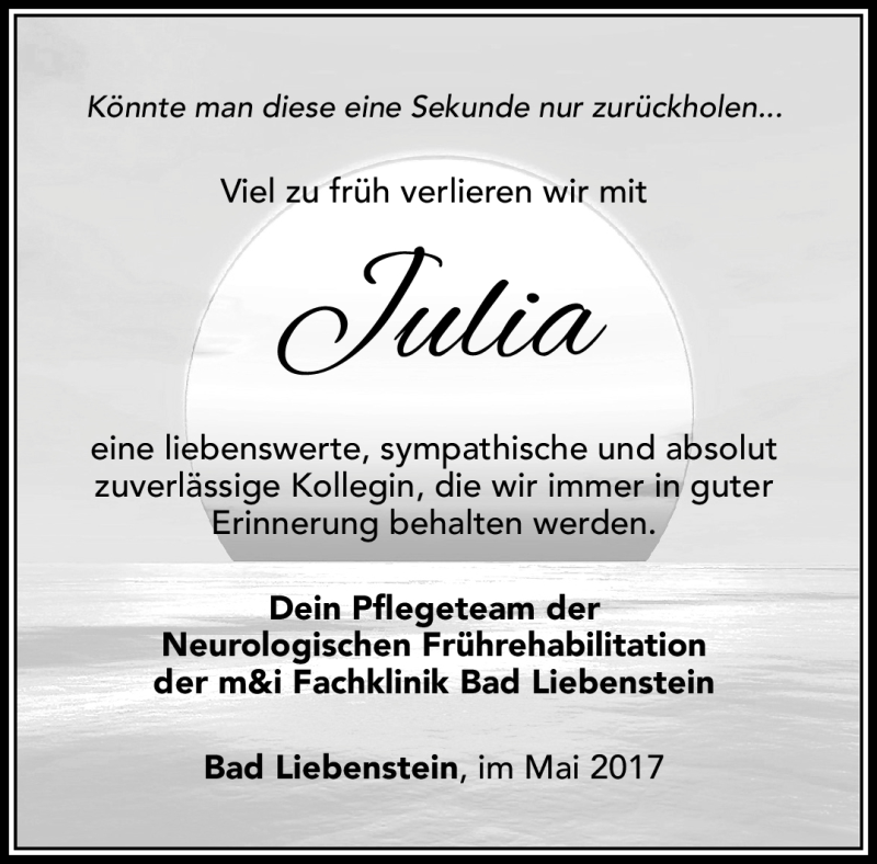  Traueranzeige für Julia Bernheiden vom 20.05.2017 aus Südthüringer Presse