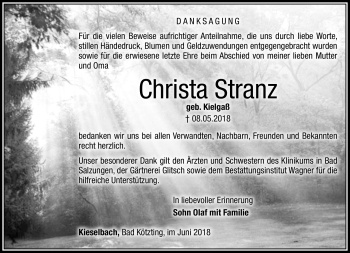 Traueranzeige von Christa Stranz von Südthüringer Presse