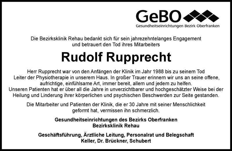  Traueranzeige für Rudolf Rupprecht vom 13.07.2018 aus Frankenpost