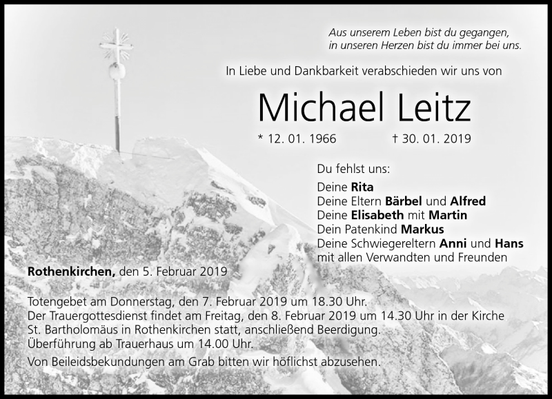  Traueranzeige für Michael Leitz vom 05.02.2019 aus Neue Presse Coburg