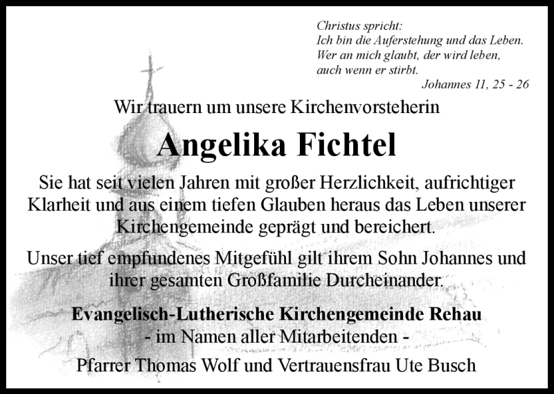  Traueranzeige für Angelika Fichtel vom 18.04.2019 aus Frankenpost