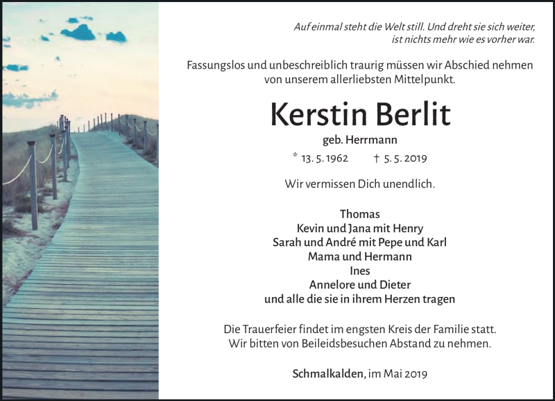  Traueranzeige für Kerstin Berlit vom 09.05.2019 aus Südthüringer Presse