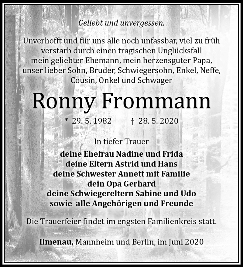  Traueranzeige für Ronny Fromman vom 13.06.2020 aus Südthüringer Presse