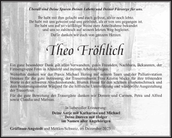 Traueranzeige von Theo Fröhlich von Südthüringer Presse
