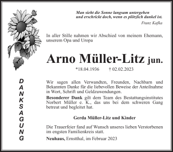 Traueranzeige von Arno Müller-Litz von Südthüringer Presse