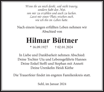 Traueranzeige von Hilmar Büttner von 80048