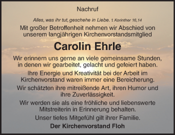 Traueranzeige von Carolin Ehrle von Südthüringer Presse