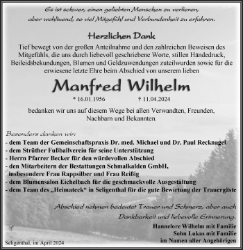 Traueranzeige von Manfred Wilhelm von Südthüringer Presse