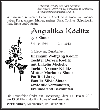 Traueranzeige von Angelika Köditz von Südthüringer Presse