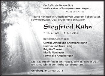 Traueranzeige von Siegfried Kühn von Südthüringer Presse