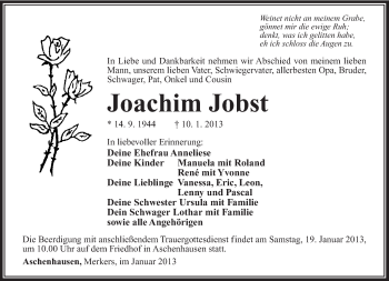 Traueranzeige von Joachim Jobst von Südthüringer Presse
