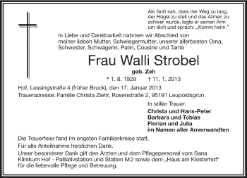 Traueranzeige von Walli Strobel von Frankenpost