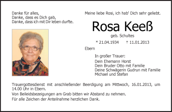 Traueranzeige von Rosa Keeß von Neue Presse Coburg