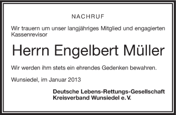 Traueranzeige von Engelbert Müller von Frankenpost