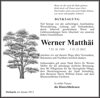 Traueranzeige von Werner Matthäi von Südthüringer Presse