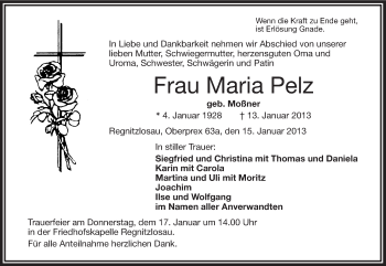 Traueranzeige von Maria Pelz von Frankenpost