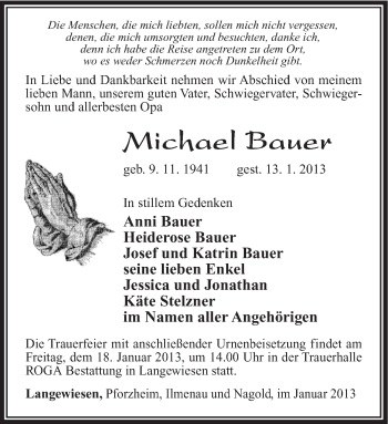 Traueranzeige von Michael Bauer von Südthüringer Presse