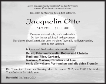 Traueranzeige von Jacquelin Otto von Südthüringer Presse