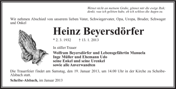 Traueranzeige von Heinz Beyersdörfer von Südthüringer Presse