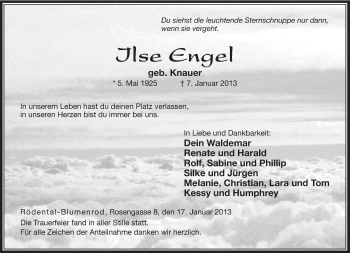 Traueranzeige von Ilse Engel von Neue Presse Coburg