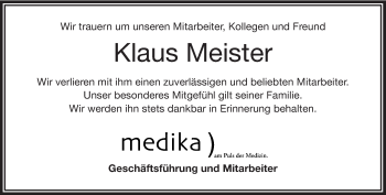 Traueranzeige von Klaus Meister von Frankenpost