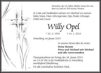 Traueranzeige von Willy Opel von Frankenpost
