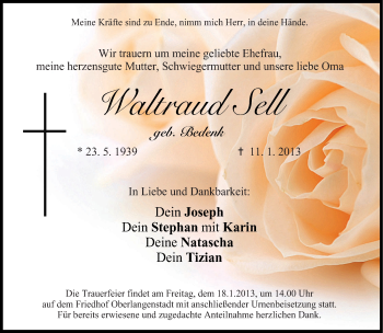 Traueranzeige von Waltraud Sell von Neue Presse Coburg