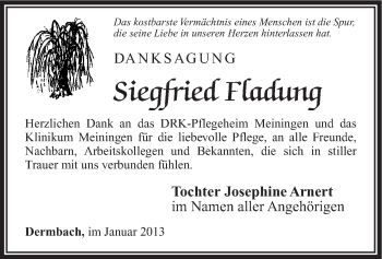 Traueranzeige von Siegfried Fladung von Südthüringer Presse