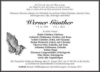 Traueranzeige von Werner Günther von Südthüringer Presse