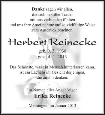 Traueranzeige von Herbert Reinecke von Südthüringer Presse
