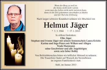 Traueranzeige von Helmut Jäger von Südthüringer Presse