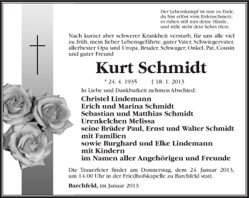 Traueranzeige von Kurt Schmidt von Südthüringer Presse