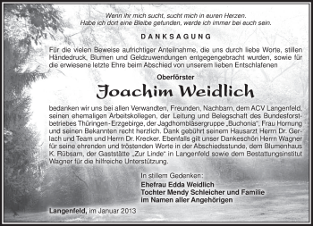 Traueranzeige von Joacim Weidlich von Südthüringer Presse