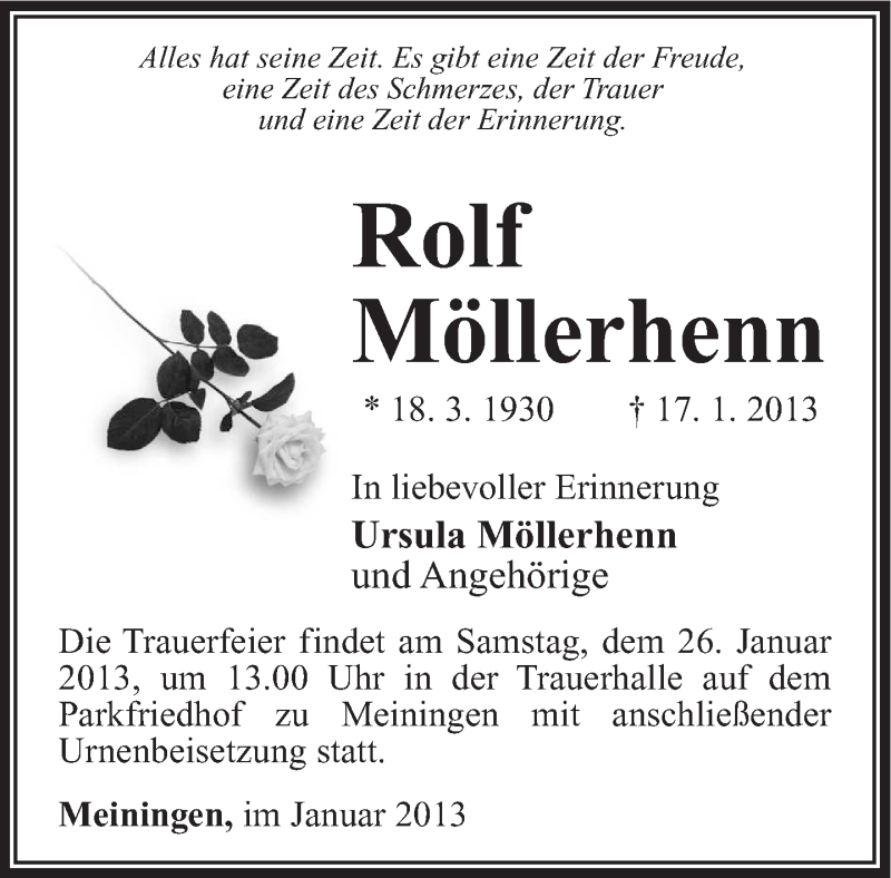  Traueranzeige für Rolf Möllerhenn vom 23.01.2013 aus Südthüringer Presse