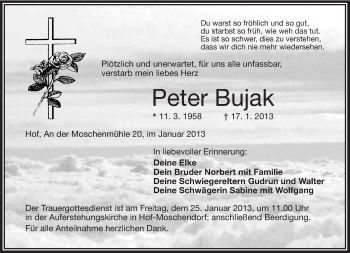 Traueranzeige von Peter Bujak von Frankenpost