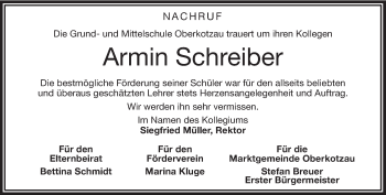 Traueranzeige von Armin Schreiber von Frankenpost