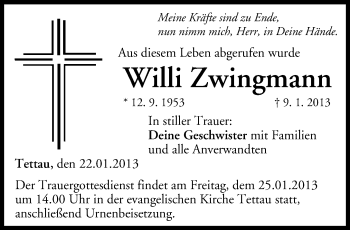 Traueranzeige von Willi Zwingmann von Neue Presse Coburg