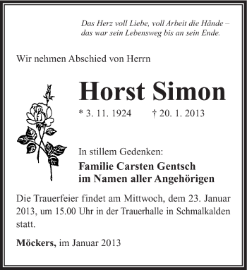 Traueranzeige von Horst Simon von Südthüringer Presse
