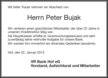 Traueranzeige von Peter Bujak von Frankenpost