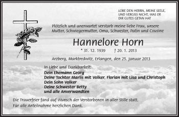 Traueranzeige von Hannelore Horn von Frankenpost