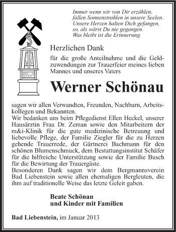 Traueranzeige von Werner Schönau von Südthüringer Presse